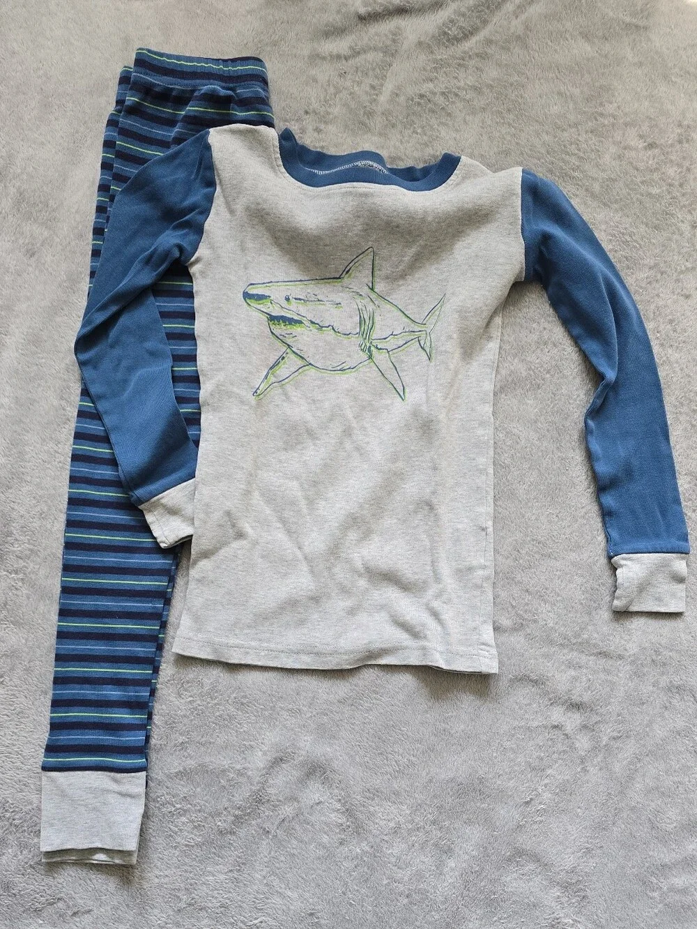 Pair Of Kids Long Sleeve Pajama Set - Dinosaur & Striped Styles, Blue/Grey/Beige